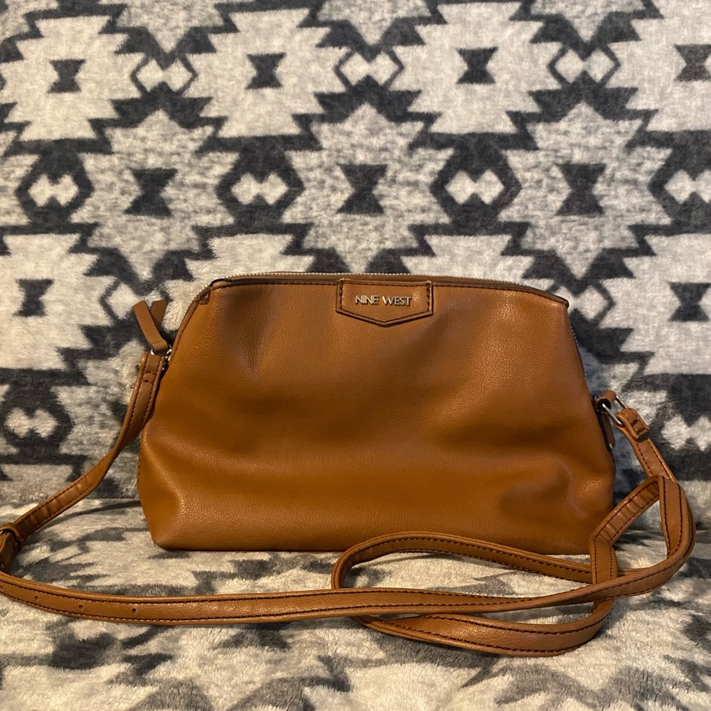 Nine West Brown Leather Crossbody Bag with Adjustable Strap